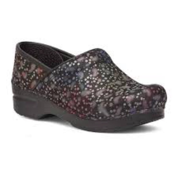 Dansko polka dot comfort shoes clogs black multicolored leather womens size 39 - Picture 1 of 10